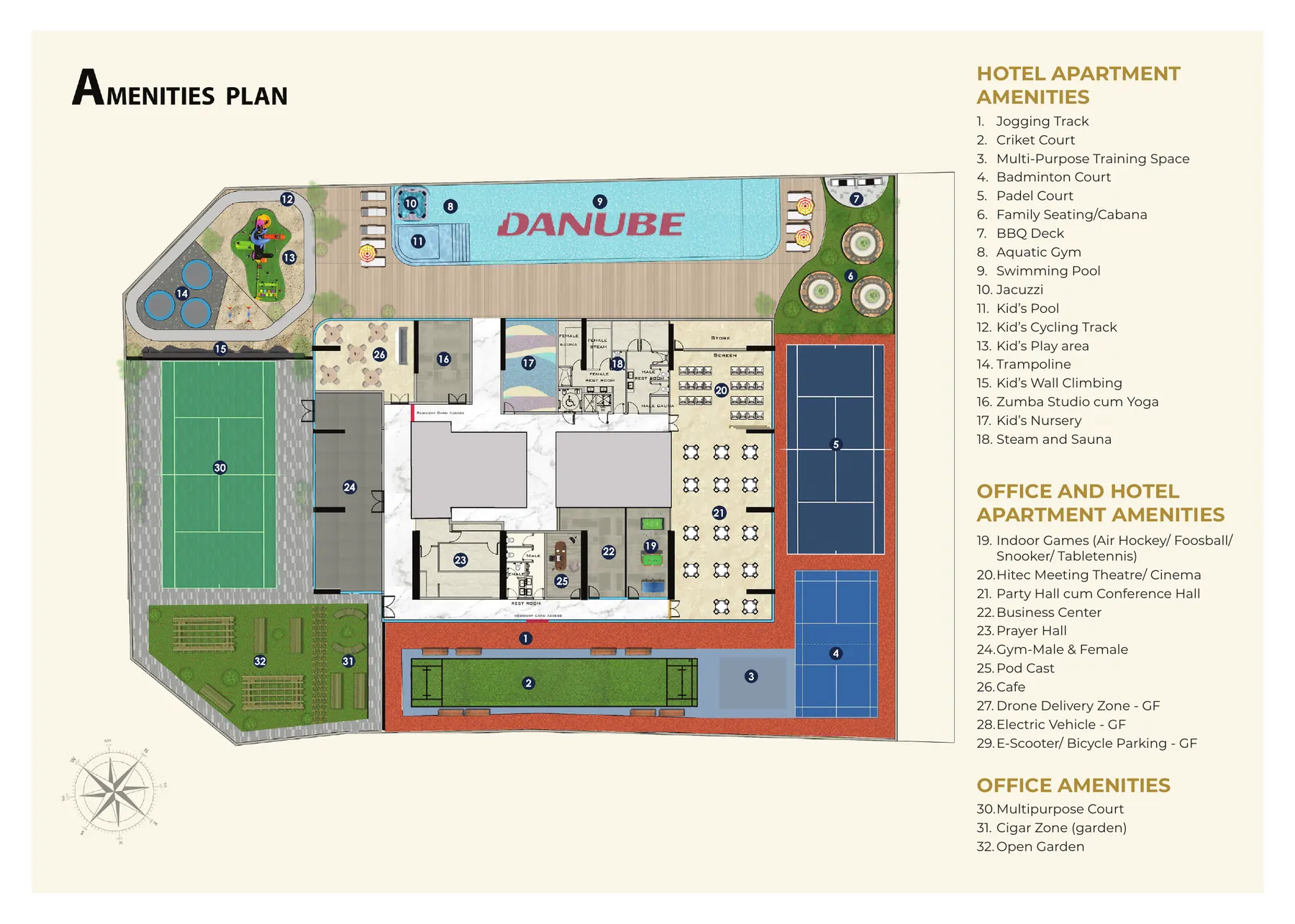 ASPIRZ amenities plan with numbered facilities