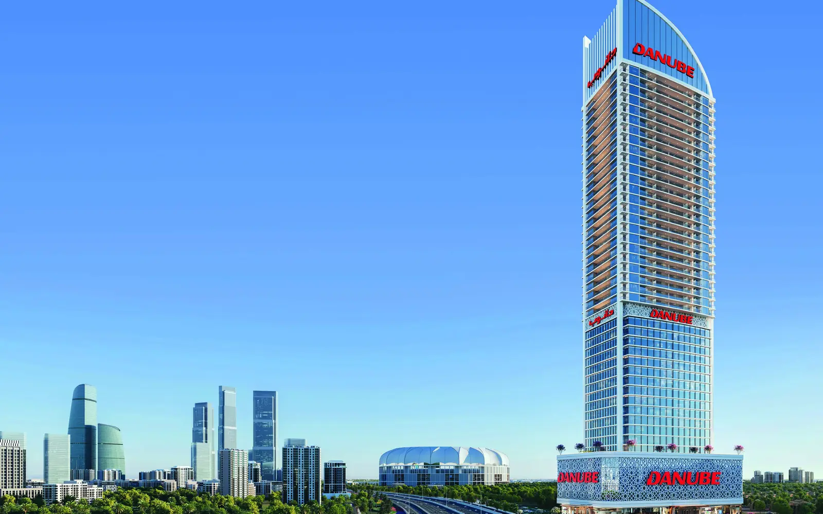 ASPIRZ tower by day with Dubai skyline