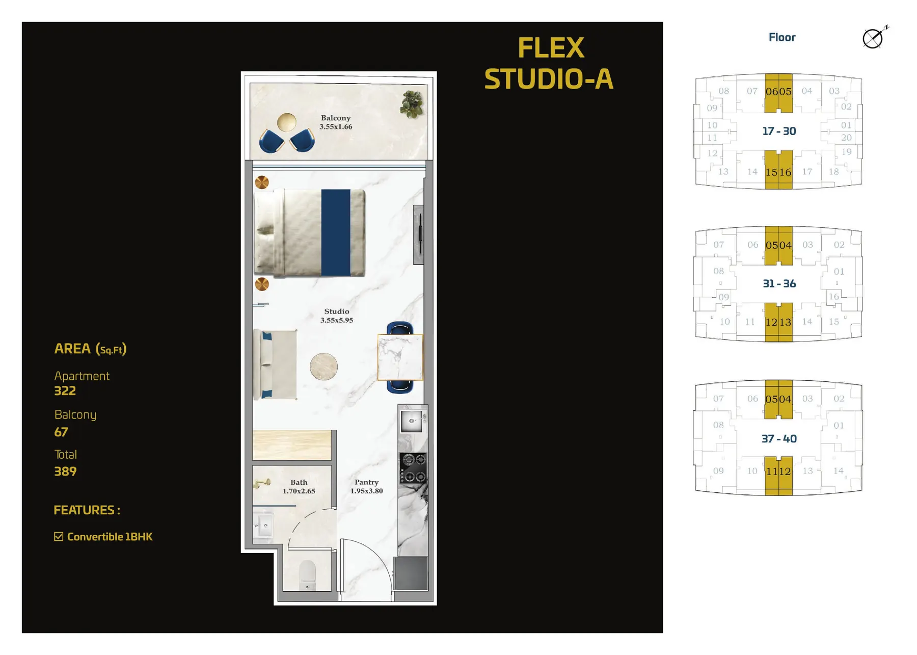 ASPIRZ Flex Studio A floor plan with room sizes